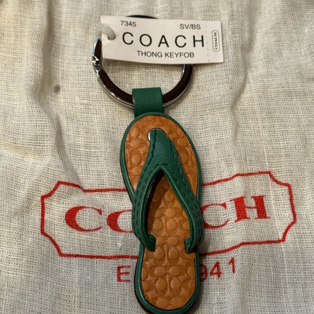 NWT Coach Green and Brown Thong Key Chain / Charm
